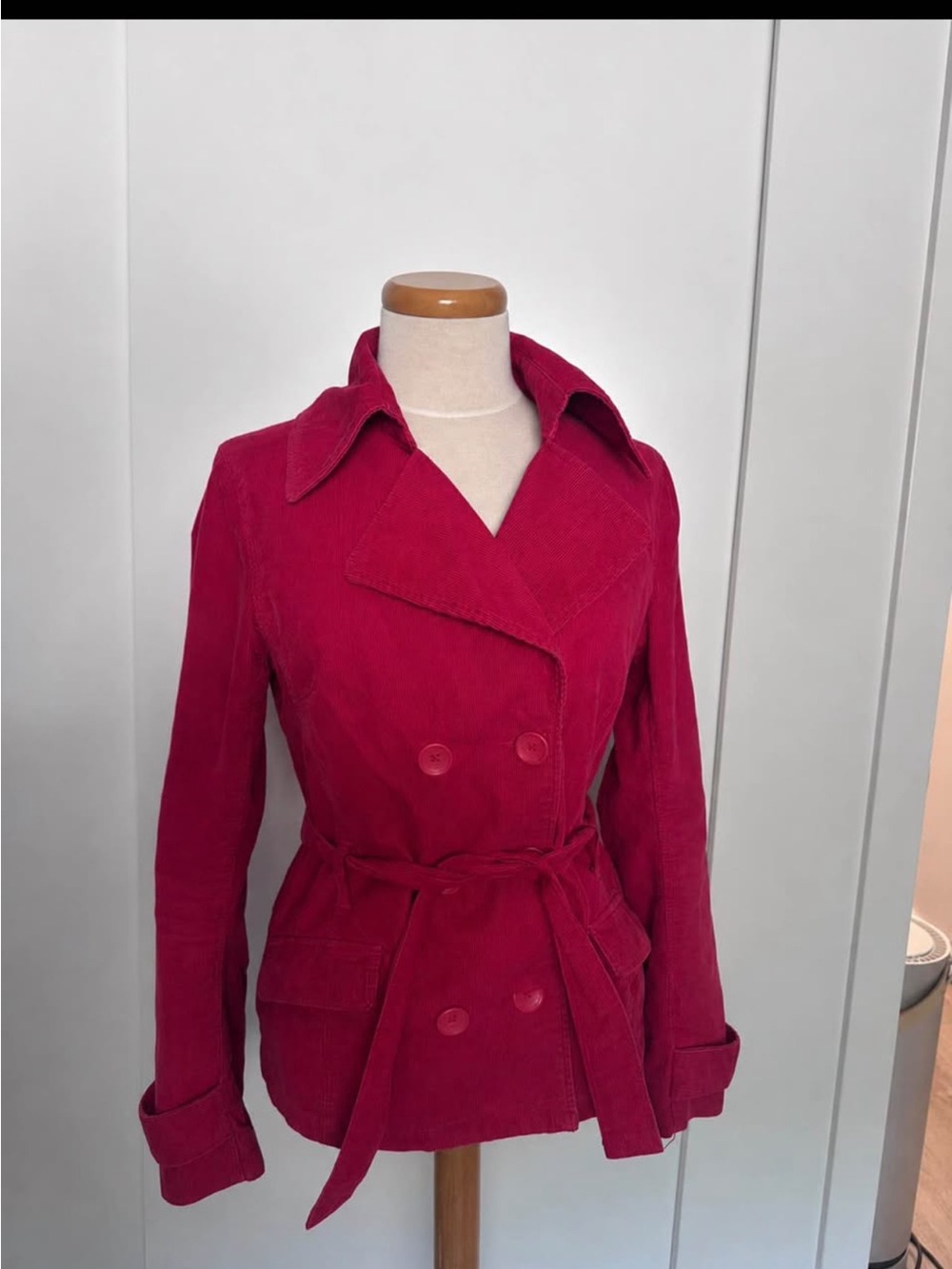 Y2K era- Fuchsia Double-Breasted Corduroy Trench with Belt